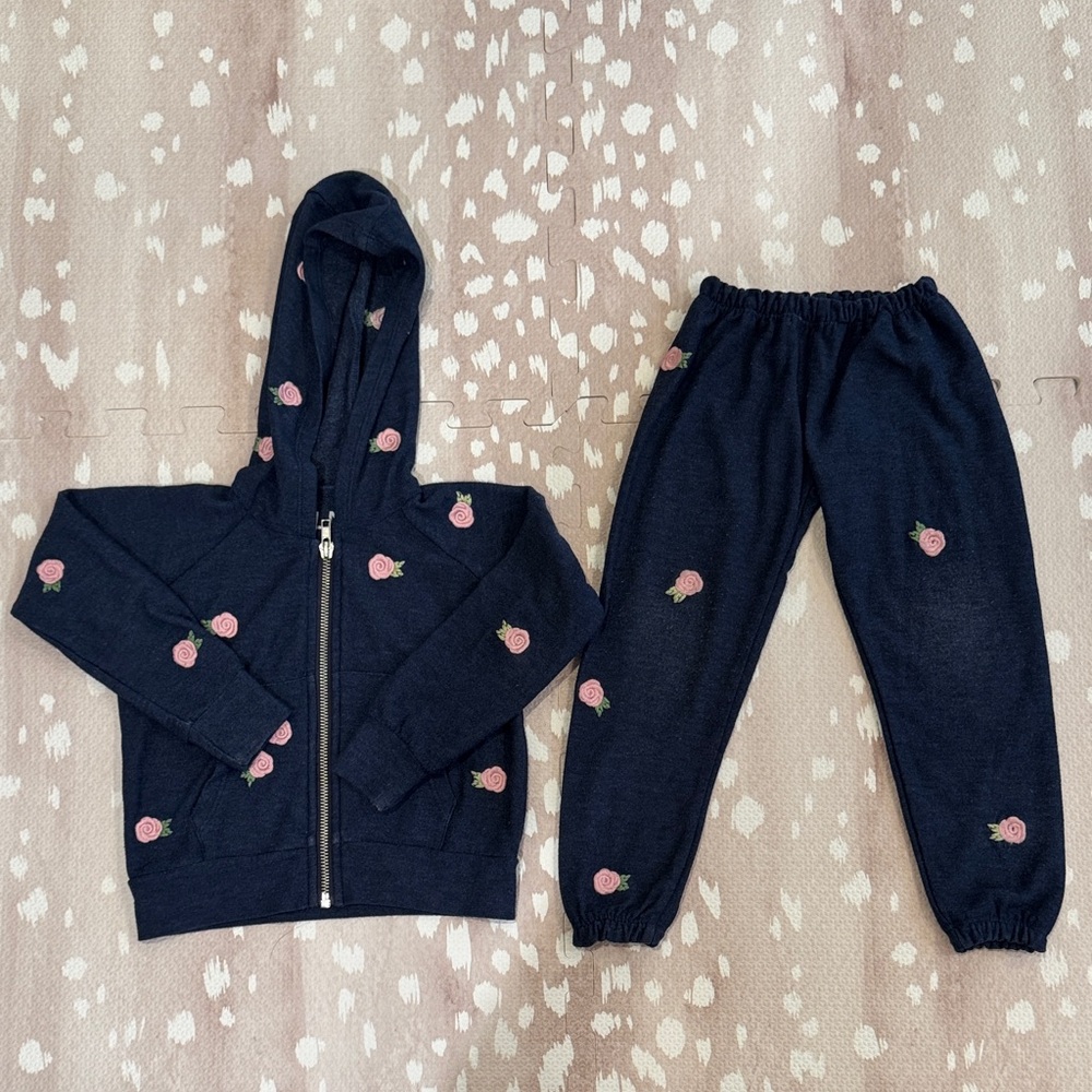 Chaser Kids Rosebud Hoodie & Jogger Set Size 2  Embroidered Floral $128 Retail